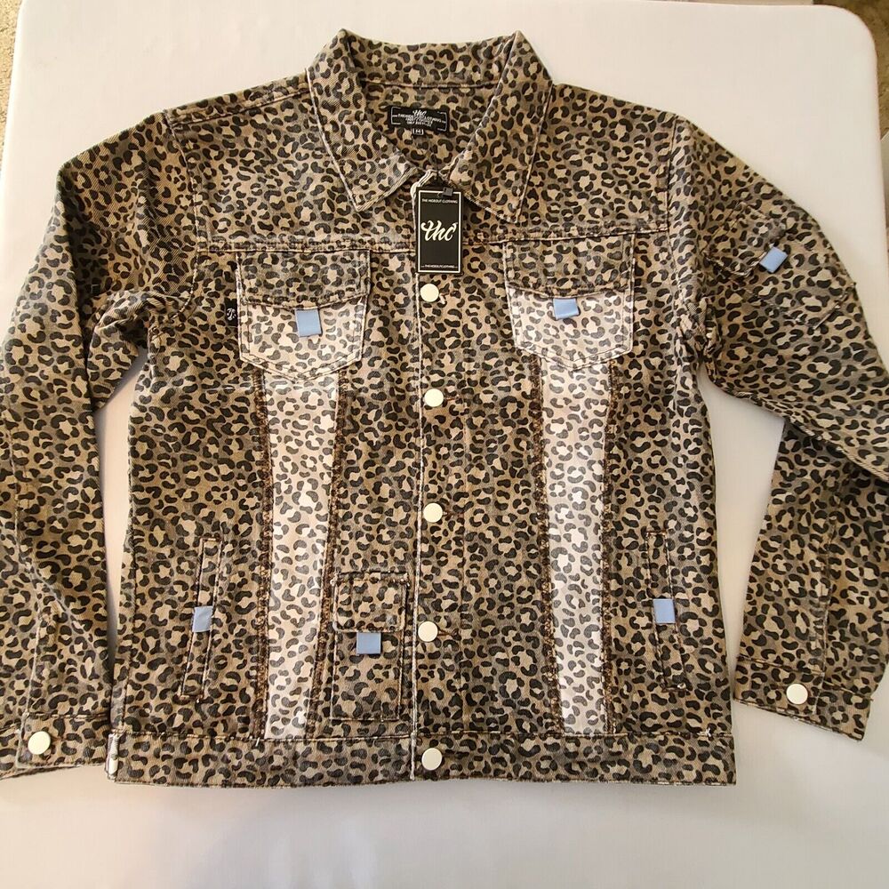 The Hideout Clothing Frosty Tropics Black Snow Leopard Denim Jacket Size Medium